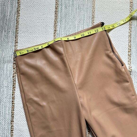 Zara Beige Camel Tan Faux Leather Slim Leg High Rise Pant Hem Slit Women’s Small - Picture 8 of 12